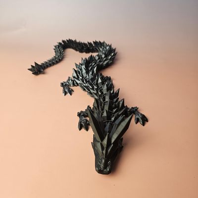 Crystal Dragon 3D-Printed, 3D Dragon,Flexible Articulated Dragon, 3D Printed Gift for Festival,Home Decoration, Executive Desk Decorations (Silver-Black, 30 Inches)