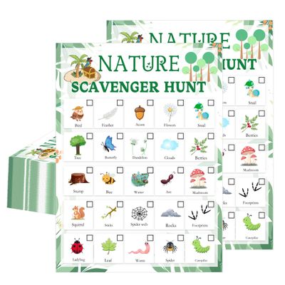Nature Scavenger Hunt Card 5 x 7 inch Camping Scavenger Treasure Hunt Card Camping Road Trip Vehicle Birthday Outdoor Indoor Seek Activity for Adults