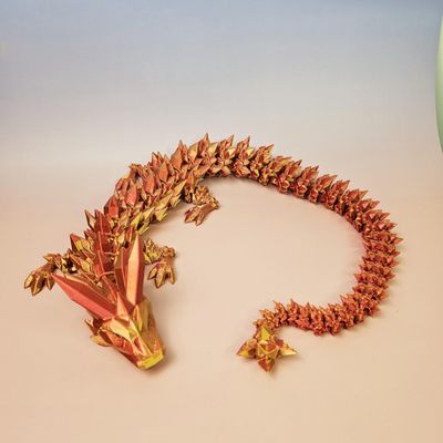 Crystal Dragon 3D-Printed, 3D Dragon,Flexible Articulated Dragon, 3D Printed Gift for Festival,Home Decoration, Executive Desk Decorations (Red-Gold, 30 Inches)