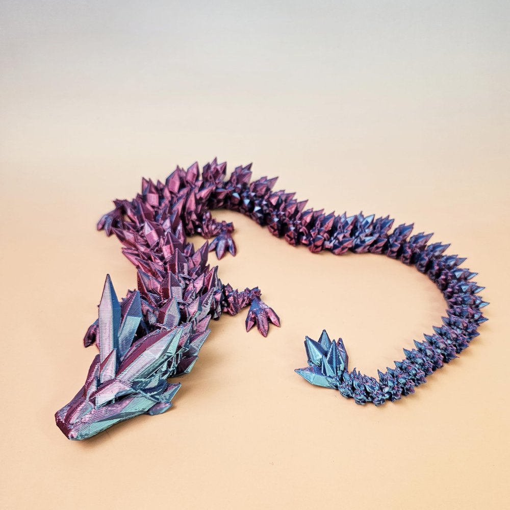 Crystal Dragon 3D-Printed, 3D Dragon,Flexible Articulated Dragon, 3D Printed Gift for Festival,Home Decoration, Executive Desk Decorations (Blue-Rosered, 30 Inches)