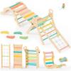 BlueWood 10-in-1 Pikler Triangle Set, Toddler Climbing Toys Indoor, Montessori Climber, Baby Jungle Gyms with Arch, Extra Rope Ladder & Footprint Balance Beam - Rose Garden view 1