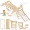 BlueWood 10-in-1 Pikler Triangle Set, Toddler Climbing Toys Indoor, Montessori Climber, Baby Jungle Gyms with Arch, Extra Rope Ladder & Footprint Balance Beam - Natural Rustic view 1