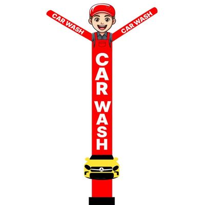 20ft Car Wash Air Inflatable Dancer Tube Man with Car Sign | Eye-Catching Weatherproof Wacky Waving Puppet for Outdoor Advertising & Boosting Foot Traffic Car Wash Businesses (Without Blower) (Red)