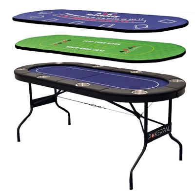 8 Player Poker Table with 2 Interchangeable Game mats, Texas Holdem Poker and Blackjack, Collapsible Casino Table with Padded Rails and XXL Cup Holders for Wine and Whiskey Glasses, (71 in)