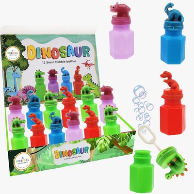 Dinosaur Bubbles in A Neon Bottle, Includes Bubble Wand - 12-Pack of Hexagon Bubble Bottles Party Favors, 3" Bottle (24-Pack)
