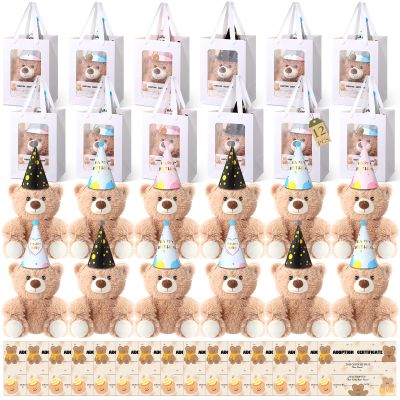 HyDren 12 Sets Adopt a Pet Party Favors Includes 10 Inch Mini Plush Stuffed Animals Set Birthday Hats Adoption Cards with Bags for Adopt a Pet Party Birthday Supplies Gifts Operation Christmas Bulk