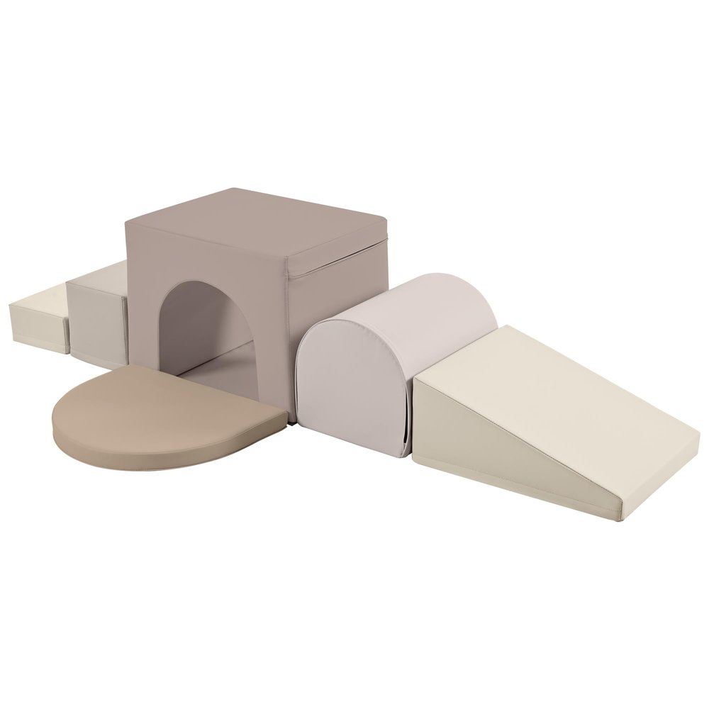 Colorful Soft Climb and Crawl Foam Playset 7 in 1, Soft Play Equipment Climb and Crawl Playground for Toddlers, Kids Crawling and Climbing Indoor Active Play Structure (Gray)