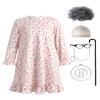 100 Days of School Costume Old Lady Costume for Kids Girls Grandma Dress with Wigs Accessories 100 Year Old Costume Halloween Birthday Carnival Party Fancy Dress up White red-Floral 10-11 Years view 1