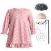 100 Days of School Costume Old Lady Costume for Kids Girls Grandma Dress with Wigs Accessories 100 Year Old Costume Halloween Birthday Carnival Party Fancy Dress up Pink-Floral 7-8 Years view 1