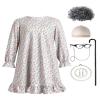 100 Days of School Costume Old Lady Costume for Kids Girls Grandma Dress with Wigs Accessories 100 Year Old Costume Halloween Birthday Carnival Party Fancy Dress up White Blue Floral 7-8 Years view 1