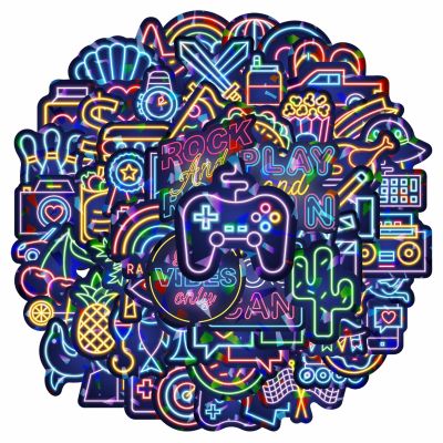 100 Pcs Cool Neon Sign Vinyl Stickers,Waterproof Vinyl Stickers for Water Bottle Laptop Phone Case Guitar Skateboard Helmet Bike School Carnival Party Favors Supplies,Fashion Interesting Kids Teens