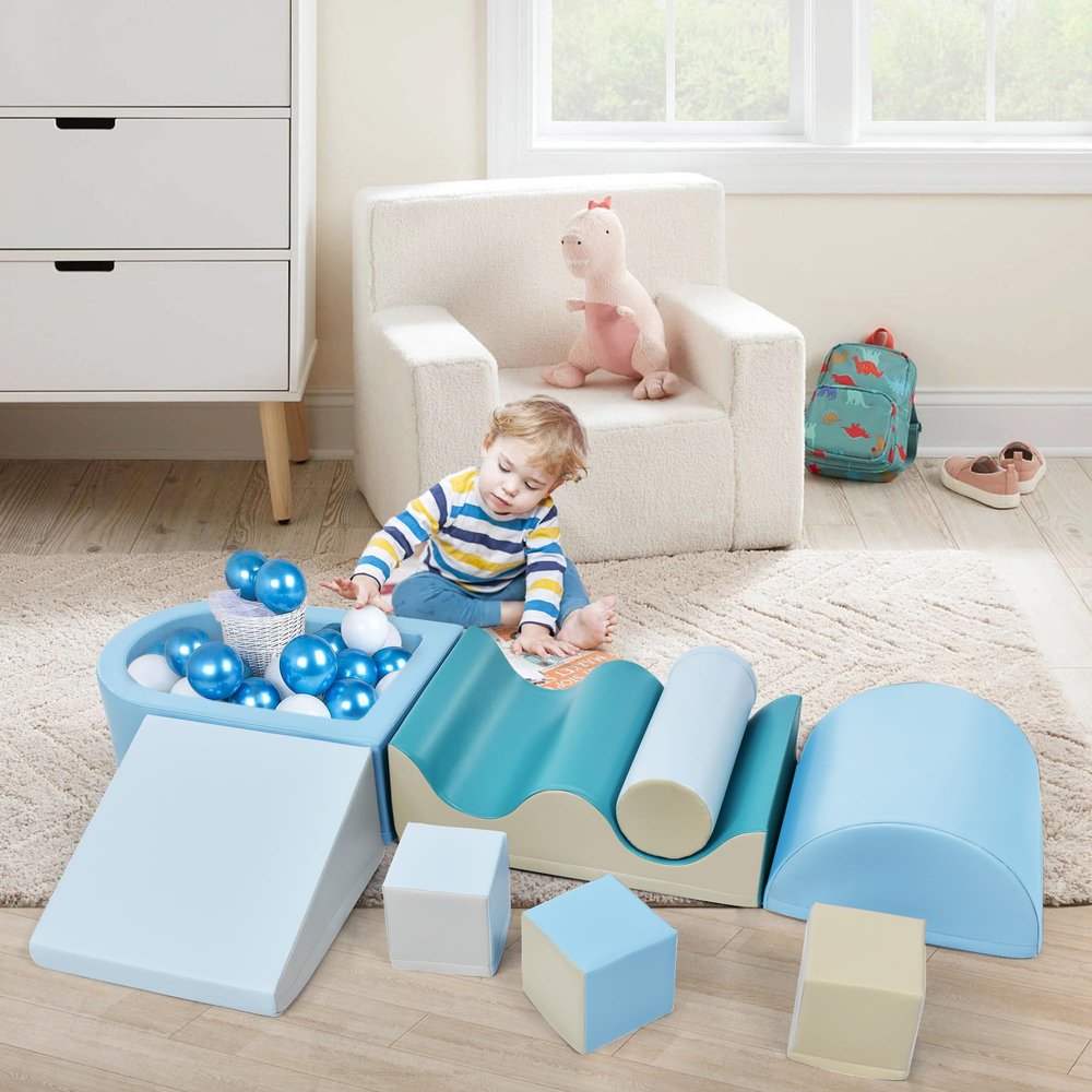 THINK 30 Soft Climb and Crawl Foam Playset 8 in 1, Safe Soft Foam Nugget Block for Infants, Preschools, Toddlers, Kids Crawling and Climbing Indoor Active Play Structure