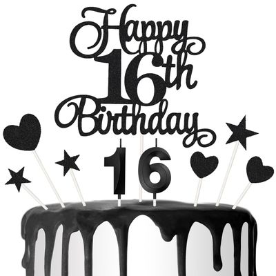 16th Birthday Cake Decoration, 16th Number Birthday Candle Insert Glitter Cake Toppers Suitable for Banquet Party Holiday Cake Decoration Anniversary