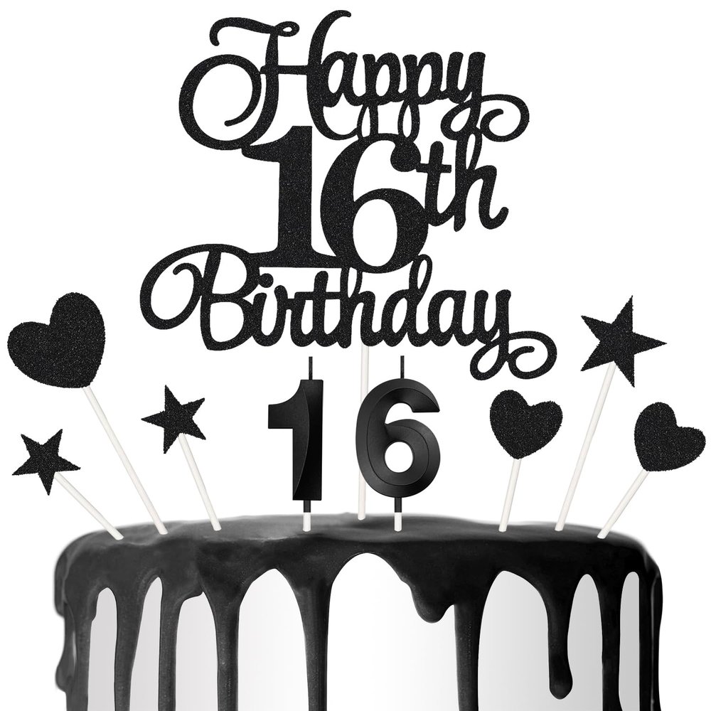 16th Birthday Cake Decoration, 16th Number Birthday Candle Insert Glitter Cake Toppers Suitable for Banquet Party Holiday Cake Decoration Anniversary