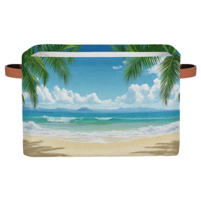 RPWOBBYQ Summer Beach Palm Trees Storage Boxes Theme Storage Nursery Baskets with Handle Closet Collapsible Organizer Shelf Bins for Book Cloth 15119.5 IN