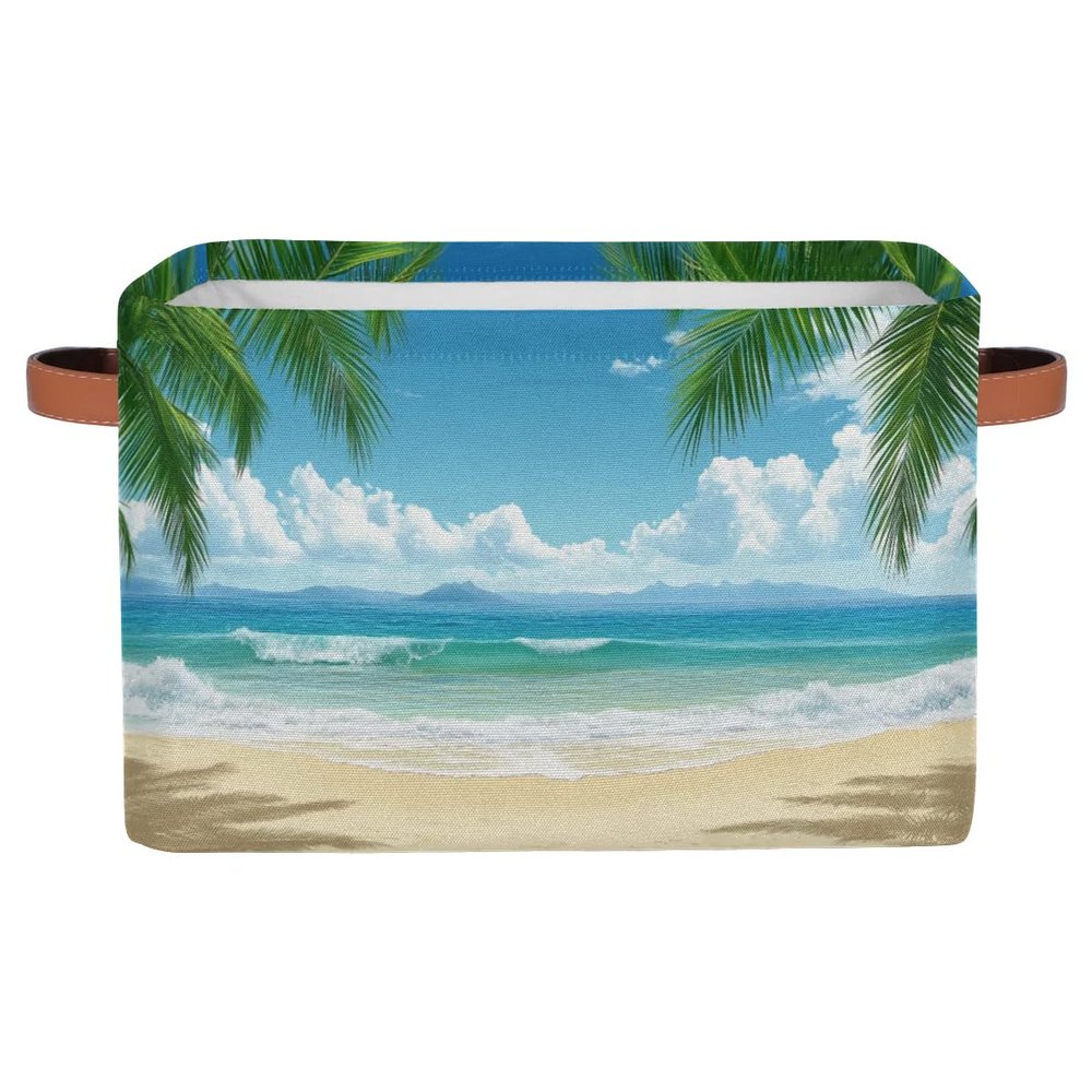 RPWOBBYQ Summer Beach Palm Trees Storage Boxes Theme Storage Nursery Baskets with Handle Closet Collapsible Organizer Shelf Bins for Book Cloth 15119.5 IN