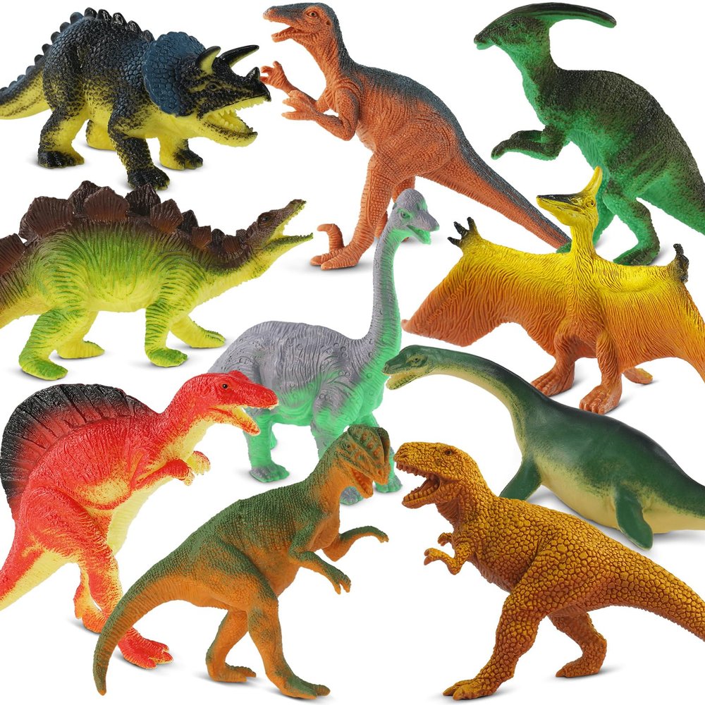 Zippytots Dinosaur Toys for Kids 3-5, 10 PCS Realistic Plastic Dinosaur Figure Toy Set Including T-Rex, Stegosaurus, Spinosaurus, Ideal Gift for Toddle