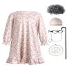 100 Days of School Costume Old Lady Costume for Kids Girls Grandma Dress with Wigs Accessories 100 Year Old Costume Halloween Birthday Carnival Party Fancy Dress up White Pink-Floral 8-9 Years view 1