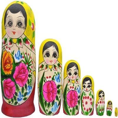 OUFEIJIA Stacking Dolls Russian Dolls Wood to Paint Stacking Red Russian Stacking Dolls with Peony Flower Pattern Yellow Nesting Dolls 7 Piece