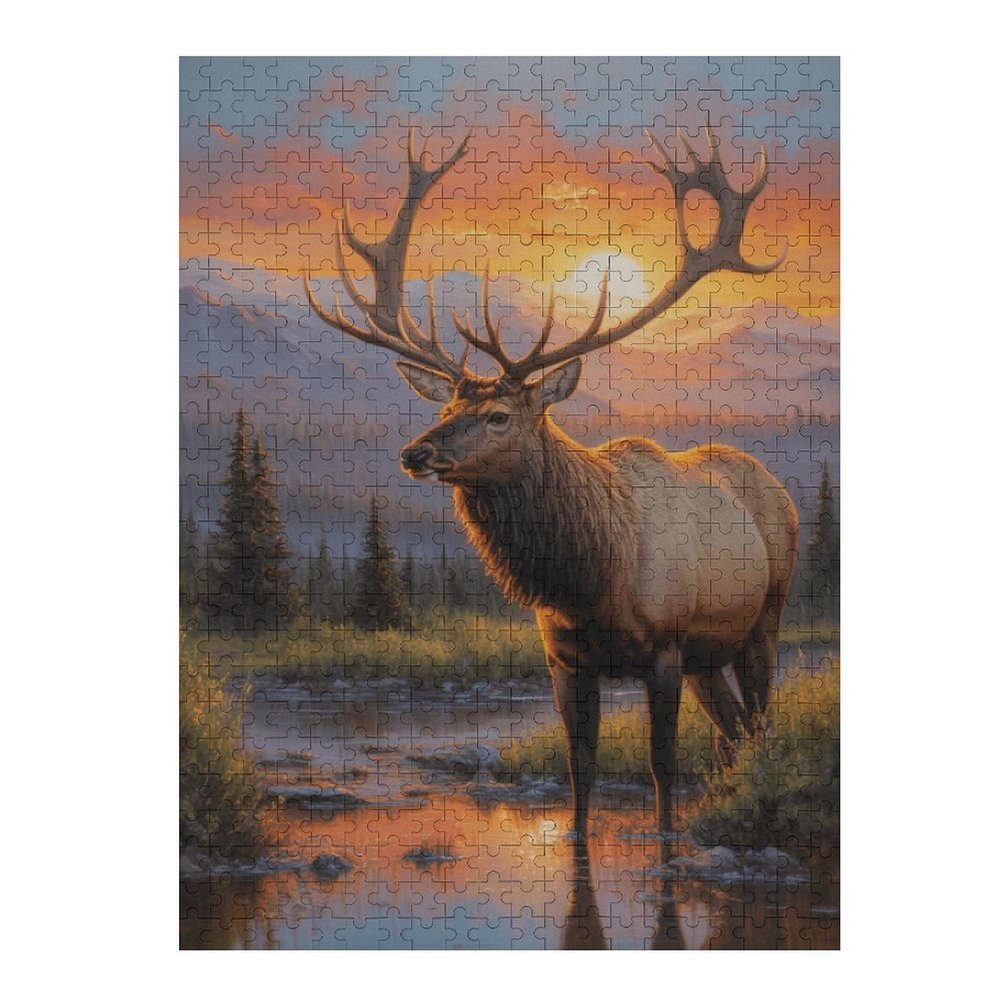 1000 Piece Adult Puzzle Sunset Mountain Peaks Elk Puzzle Educational Gift Room Decor Exercise Willpower
