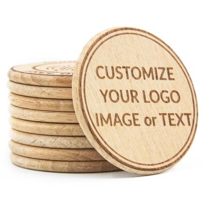 30 Custom Wood Drink Tokens, 40mm Drink Chips Double Sided Laser Engraved Your Logo and Text, Custom Wooden Drink Tokens for Bar, Party, Wedding, Game Night