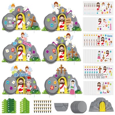 36 Sets Easter Jesus Resurrection Craft Kits with Stickers Make Your Own DIY Empty Tomb of Jesus He is Risen Crafting Art Activities for Classroom Sunday School Church Christian Easter Day Party Favor