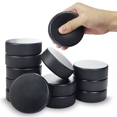 APUXXJUPA 12 Pcs Foam Hockey Pucks, Black Rubber Street Hockey Puck Mini Knee Hockey Balls for Indoor Outdoor Practice for Kids Adults, Diameter 3", Thickness 1"