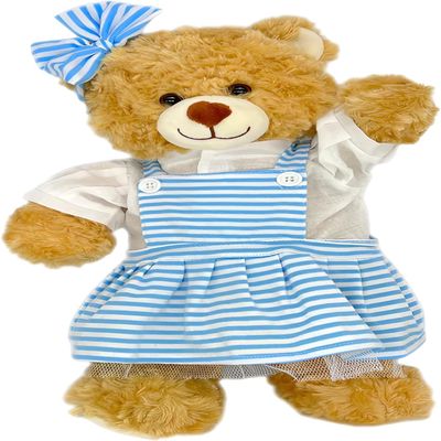 Blue Pinstripe Pinafore with Bow Headband for 1418 Inch Plush Animals Clothes Dress Up Outfit Fits Stuffed Animals and Teddy Bears