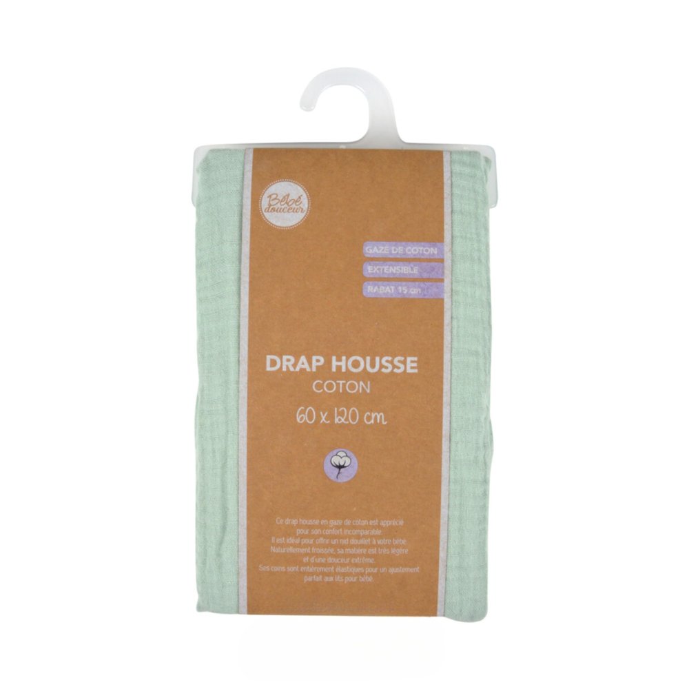 100% Cotton Gauze Baby Fitted Sheet - Soft, Breathable and Easy to Care (1, Green, 60 x 120 cm)