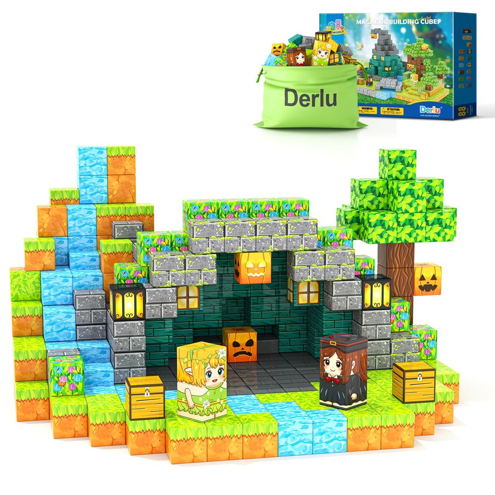 Derlu Magnetic Building Blocks Creative Magnetic Tiles for Kids, STEM Sensory Learning Toys for Boys & Girls Ages 3+, Fun and Educational Toddler Toys for Indoor & Outdoor Play