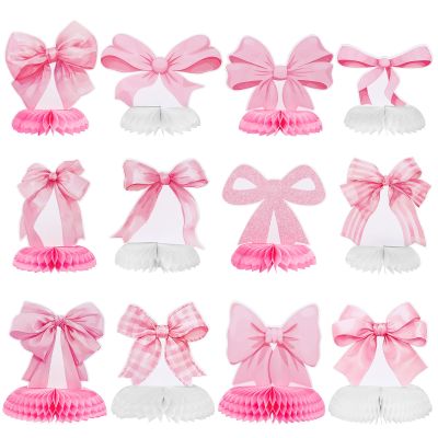 12 Pcs Pink Bow Party Honeycomb Centerpieces Pink Bow Table Centerpieces Coquette Theme Birthday Decorations Bow Party Decorations for Birthday Bridal Bachelorette Valentines Day Party Supplies