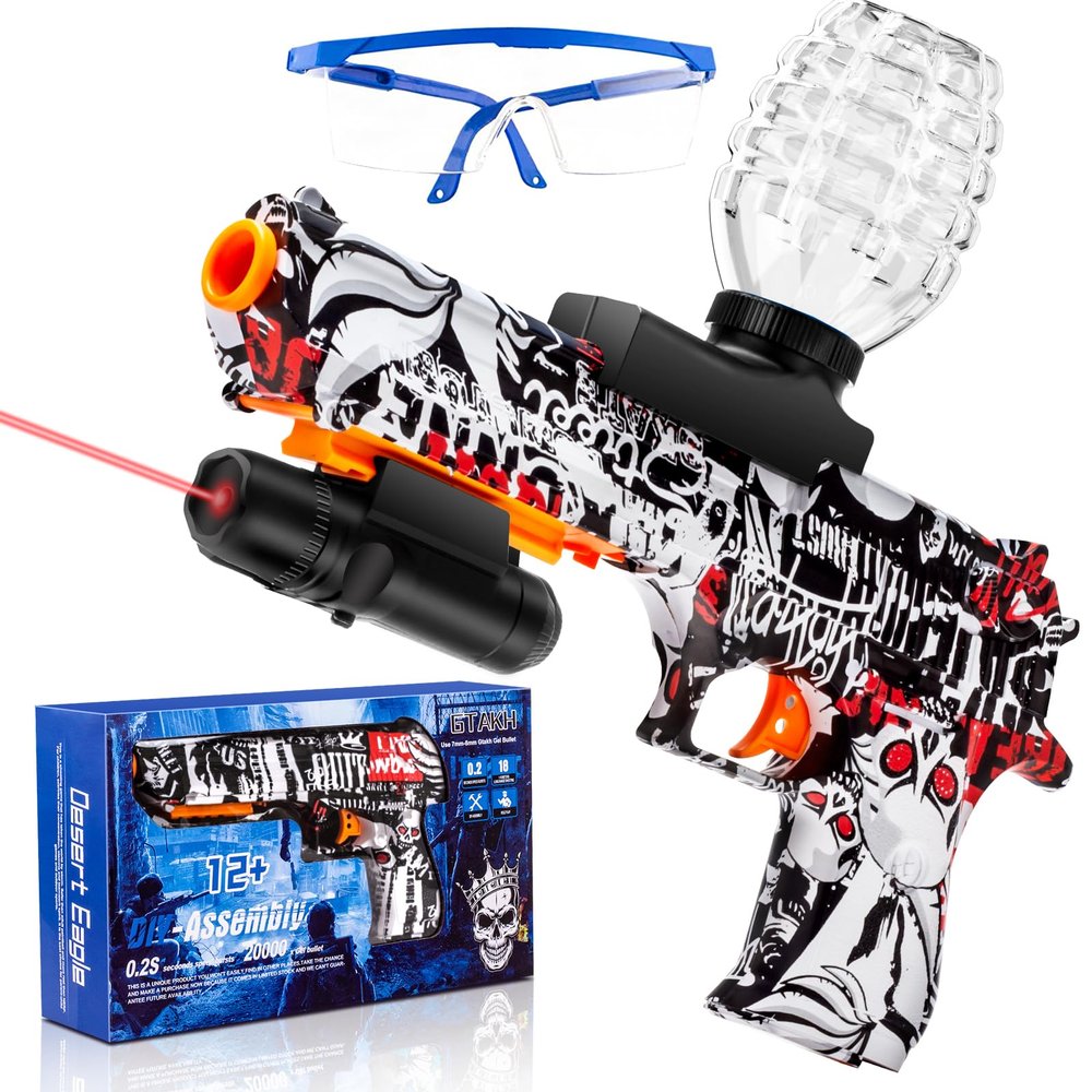 Electric Gel Ball Blaster Pistol for Teens  Automatic Orby Gel Gun with Laser Sight & Goggles, Top-Loading Design, Outdoor Backyard Team Games Toy, Gift for Ages 14+ (Desert Eagle Style, Red)