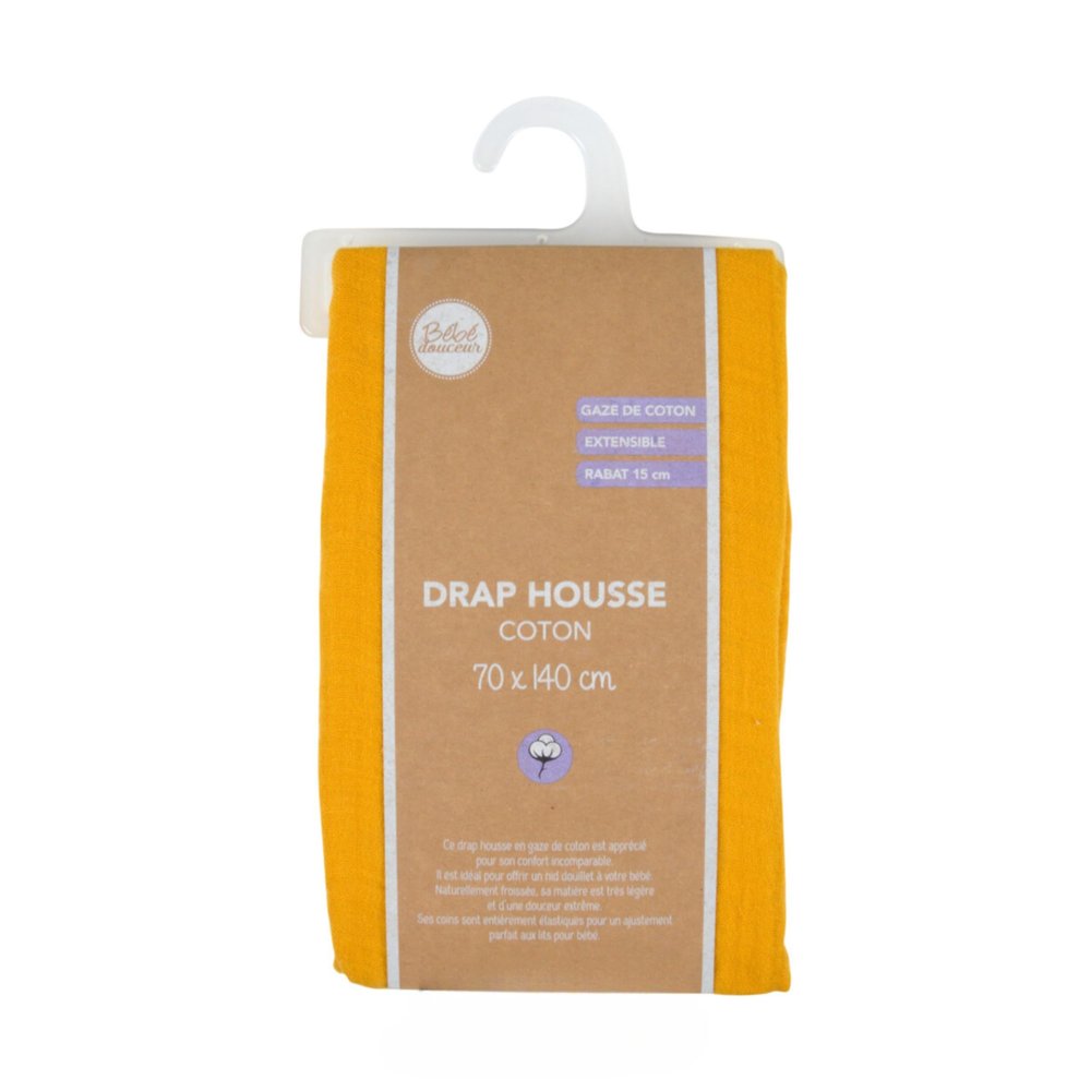 100% Cotton Gauze Baby Fitted Sheet - Soft, Breathable and Easy to Care (1, Yellow, 70 x 140 cm)
