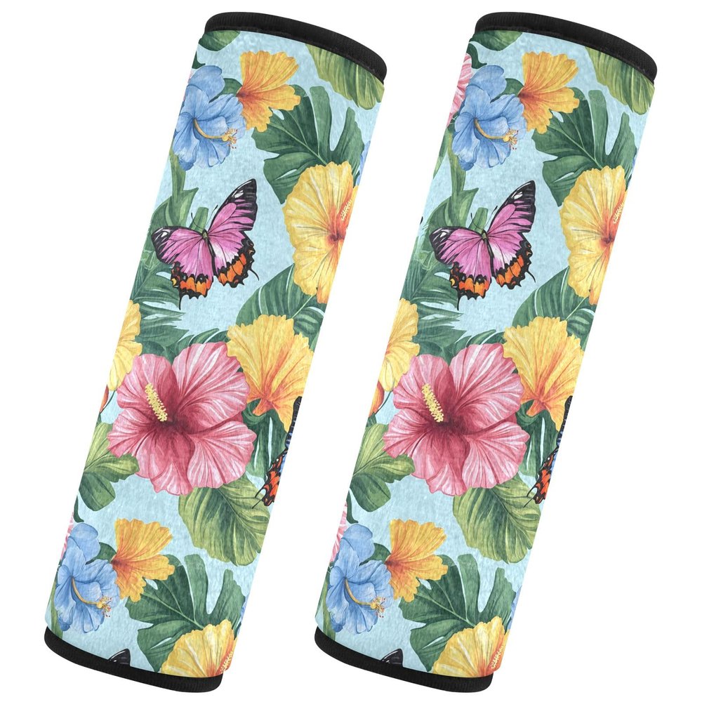 2 Pack Seat Belt Cover Tropical Flowers Butterflies Car Seat Strap Covers Fashion Shoulder Pads Cushion for Adults and Children
