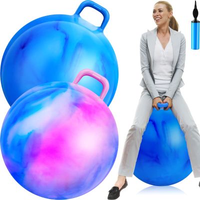 Lewtemi 29 Inch Big Bouncing Ball with Handle, 2 Pack, Gradient Blue & Blue Pink Cloud, Adults Exercise Ball & Air Pump, Outdoor Sports Game