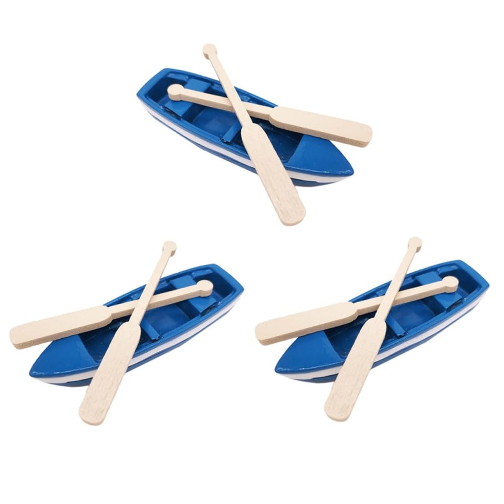 CIYODO 3sets Mini Rowboat Figurines Paddles Creative Resin and Boat Models for Fairy Garden Micro Landscapes Adorable Beach Scene Decor