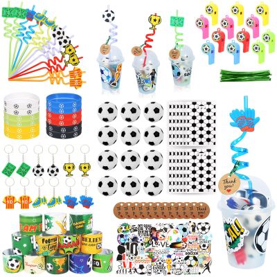170 Pcs Soccer Party Favors Birthday Party Supplies Goodie Bags Cups Straws Stress Ball Silicone Wristbands Slaps Bracelets Keychains Stickers Whistles Soccer Themed Party Favors Soccer Team Gifts