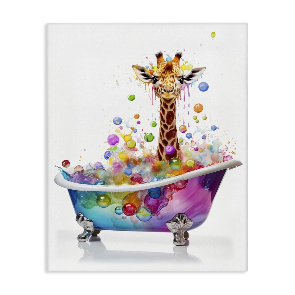 Stupell Industries Rainbow Bubble Bath Giraffe Canvas Wall Art Design by Mary Cunningham, 30 x 40