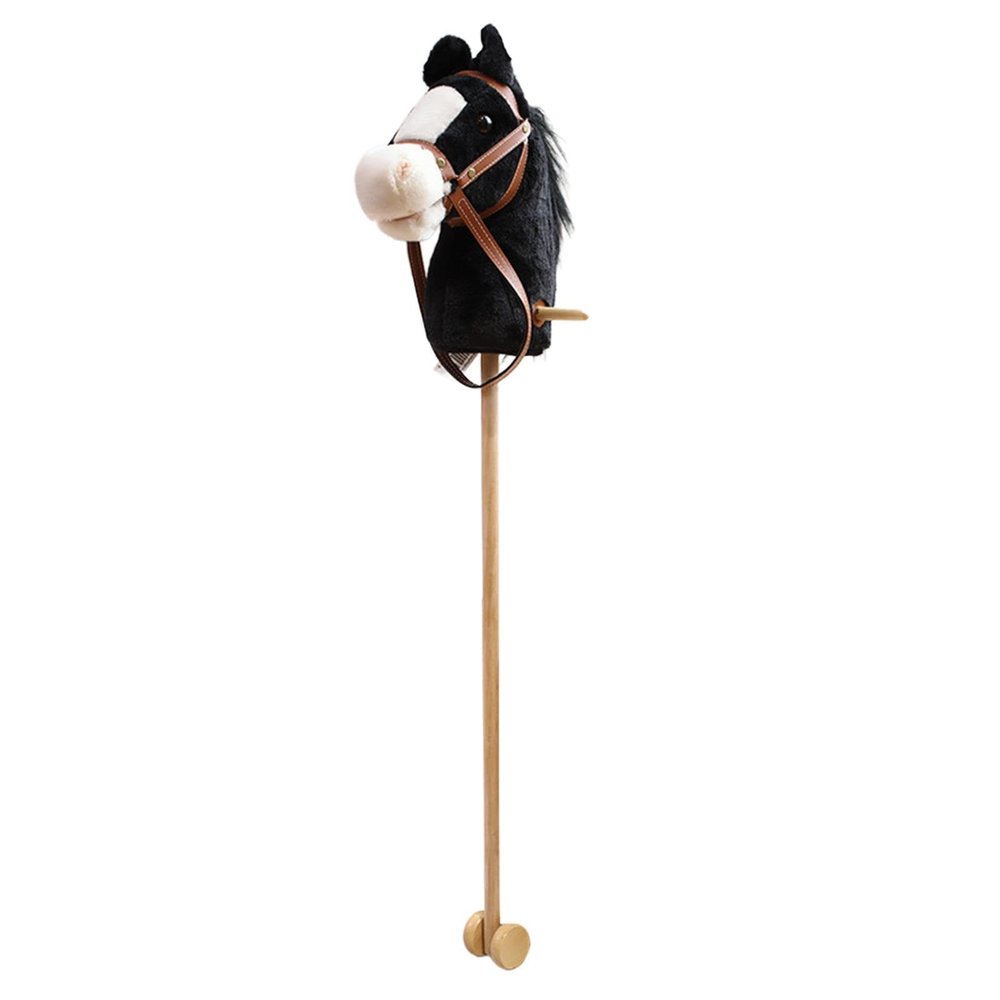 DYNWAVE Plush Riding Stick Horse with Realistic Sound Features for Children, Black with Wheels
