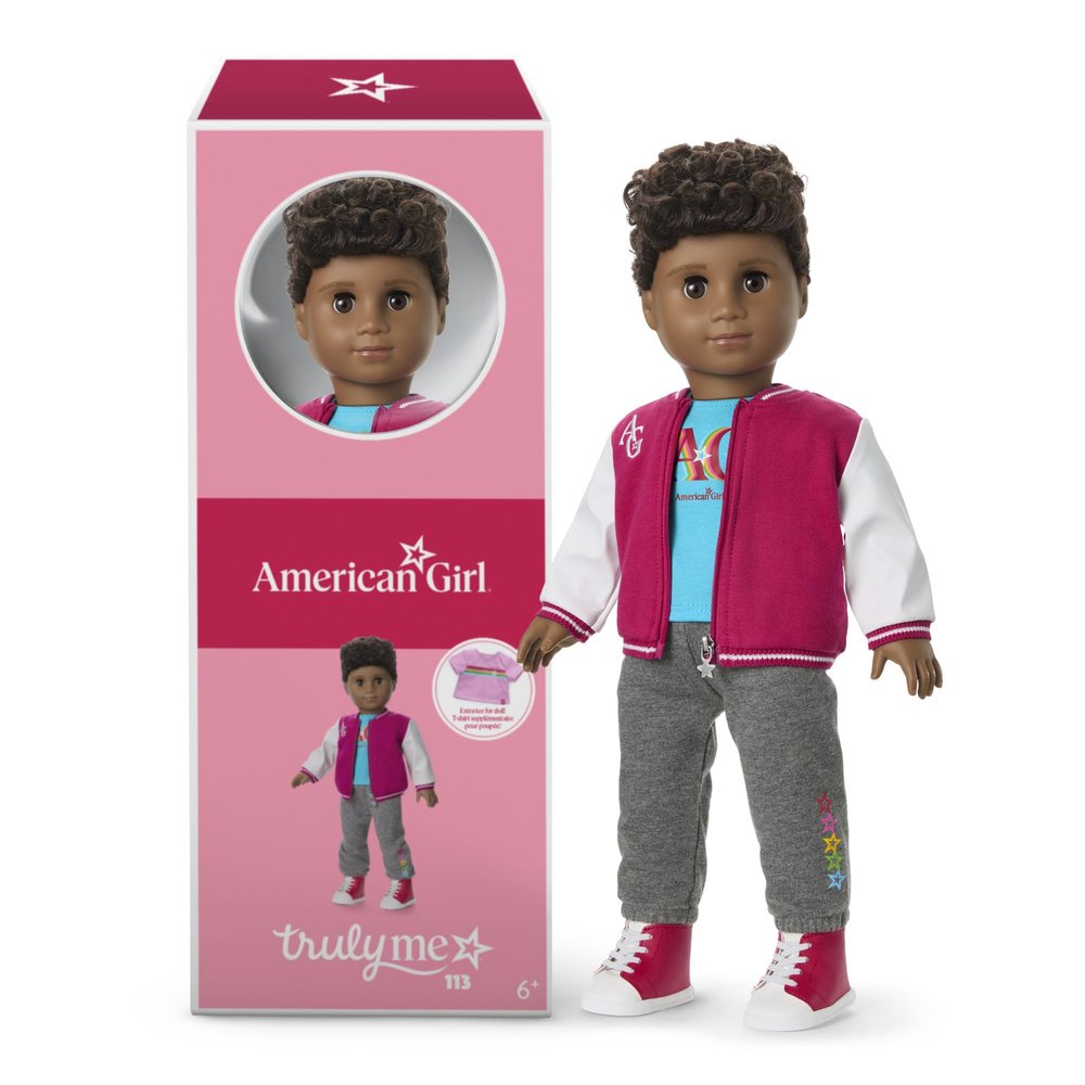 American Girl, Truly Me 18-inch Doll #113 with Brown Eyes, High-Top Curly Dark-Brown Hair, Deep Skin, for Ages 6+