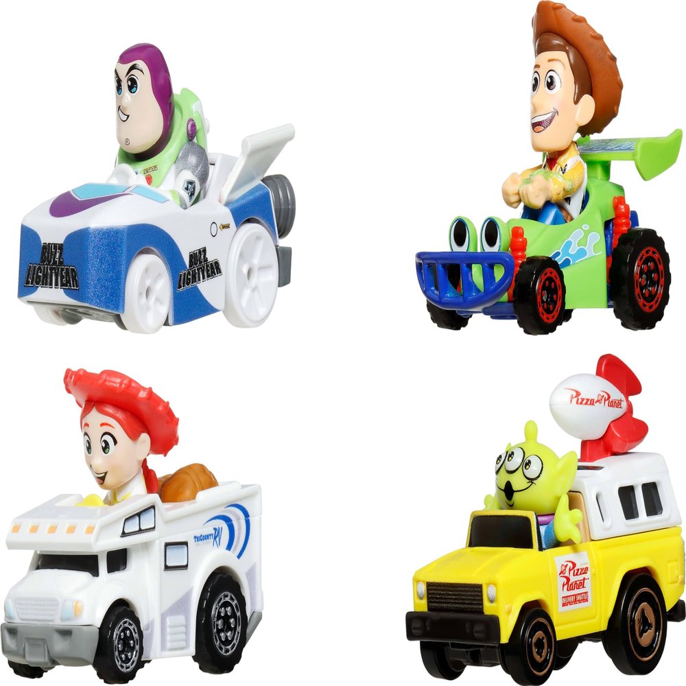 Hot Wheels RacerVerse, Set of 4 Die-Cars 1:64 Scale Toy Cars Optimized for Driving on Tracks with Pop Culture Characters as Drivers