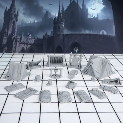 AUSPDICE 21pcs DND Camp Terrain Building Set  Unpainted Miniatures for Dungeons and Dragons, Warhammer, and Tabletop RPG Games