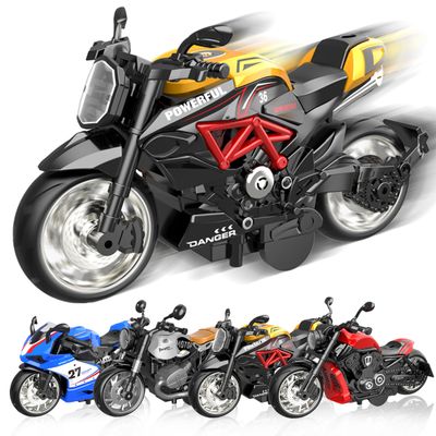 Alloy Metal Diecast Motorcycle Model Toy Set, 4 Pack of 1:12 Scale Die-Cast Motorcycles, Pull Back Function Toy Moto Bike for Kids Boys Girls and Collectors
