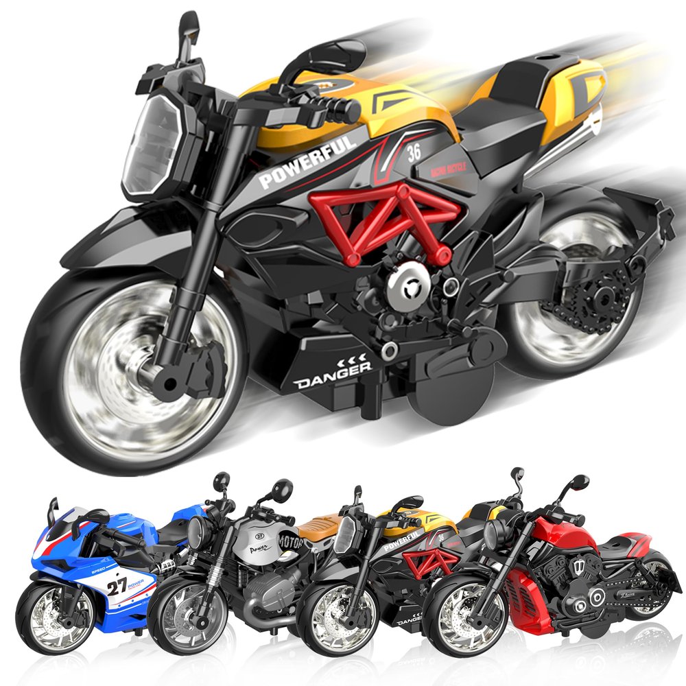 Alloy Metal Diecast Motorcycle Model Toy Set, 4 Pack of 1:12 Scale Die-Cast Motorcycles, Pull Back Function Toy Moto Bike for Kids Boys Girls and Collectors