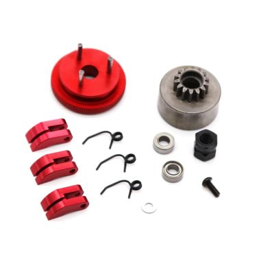 14T Gear Flywheel Assembly 1/8 RC Car Bearing Clutch Bell Shoes Nut Springs Parts Accessories(Red)