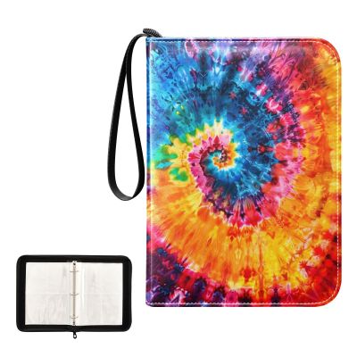 4 Pockets Trading Card Album Holder Book Folder Sports Card Binder Tie Dye Red Blue 400 Double Side Pockets for 3 Ring Binder Zipper