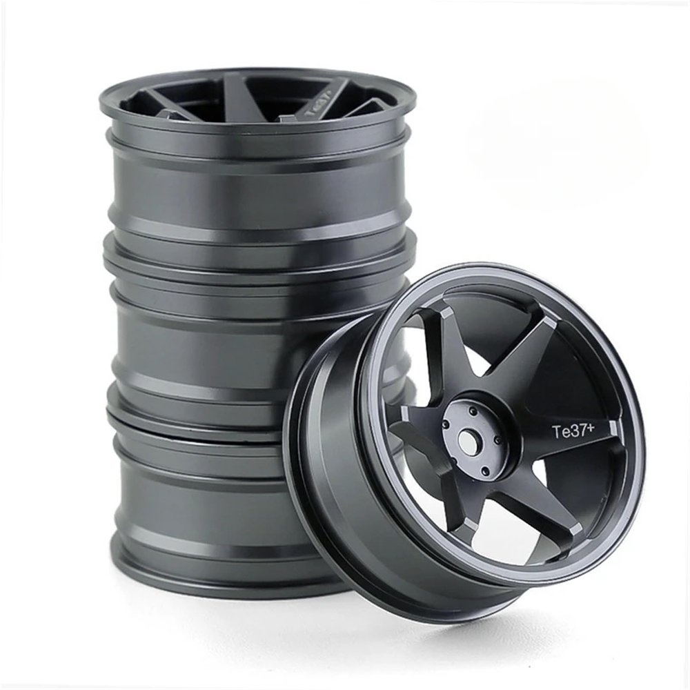 4Pcs 1/10 RC On-Road Drift Racing Car 52mm Metal Wheel Rim Wheel Hubs for Tam-iya for Kyosho for HSP for HPI for Sakura for Trxs(Dark Grey)