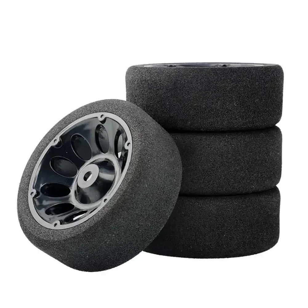 1/10 Scale Sponge Tires and Wheel Rims with 3mm Offset and 12mm Hex fit RC for HSP for HPI On-Road Racing Car Model Toys Accessory(E Black)