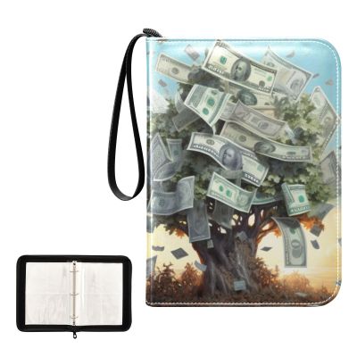 4 Pockets Trading Card Album Holder Book Folder Sports Card Binder Tree Money 400 Double Side Pockets for 3 Ring Binder Zipper