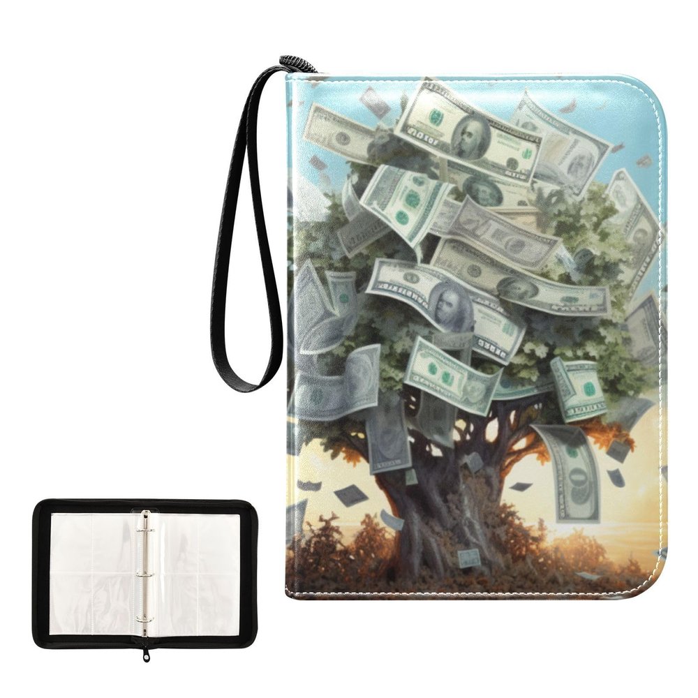 4 Pockets Trading Card Album Holder Book Folder Sports Card Binder Tree Money 400 Double Side Pockets for 3 Ring Binder Zipper
